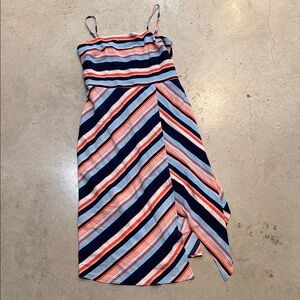 Francesca's Collections Asymmetrical Striped Dress - Blue, Pink, Orange